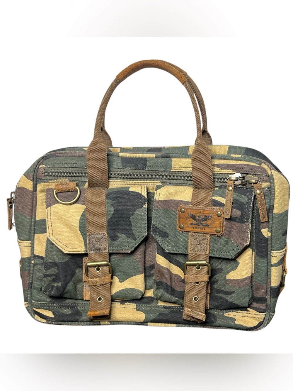 Vintage Fossil Camo Messenger Laptop Bag Military Y2K Missing Strap